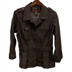Larry Levine Stretch Black Denim Peplum Wasit Band Jacket 
Women Large